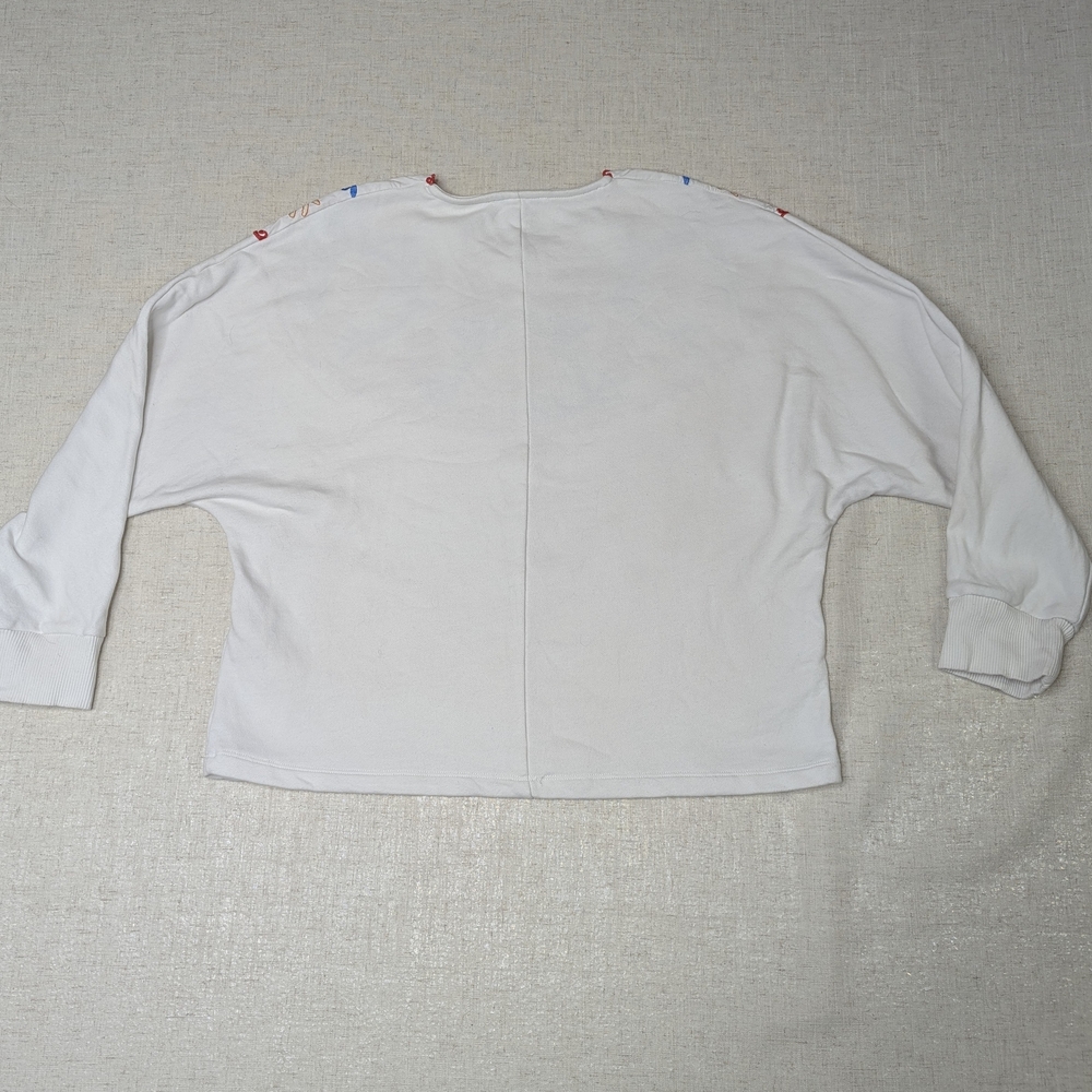 ZARA White Embroidered Floral Sweatshirt Puff Sleeve 100% Cotton Sz S - Picture 2 of 9